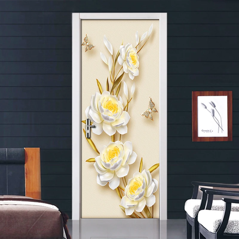3D наклейки на стену с золотыми цветами и бабочкой DIY Съемная наклейка дверь для