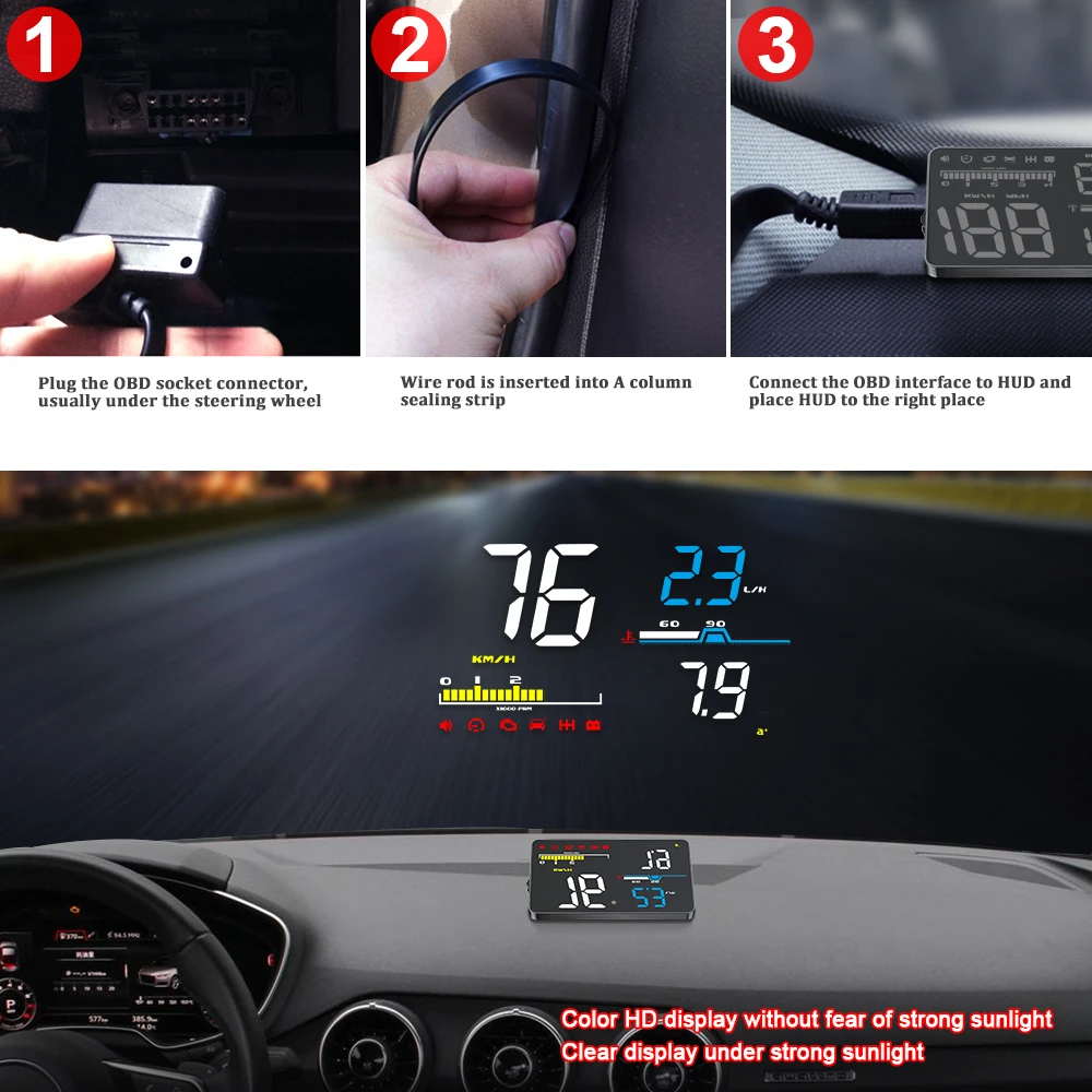 Dealcoo 5 дюймов OBD2 автомобильный HUD BOD2 головой вверх Дисплей проектор на лобовом