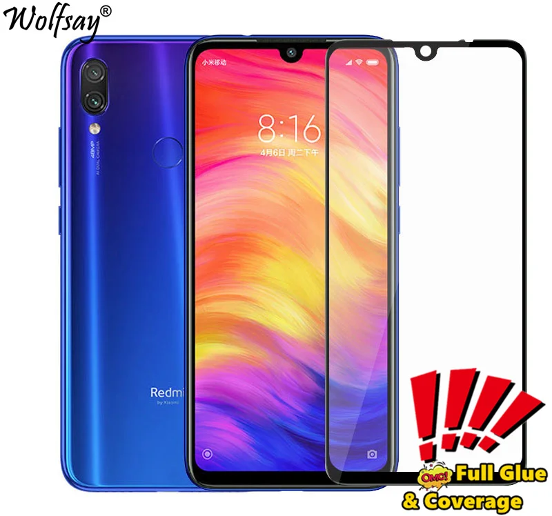Funda completa de vidrio templado para Xiaomi Redmi Note 7, Protector de pantalla, pegamento completo, cristal de seguridad para Xiaomi Redmi Note 7-0