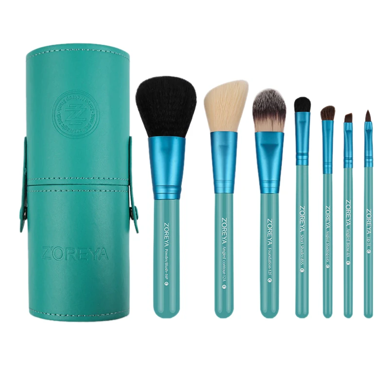 green Zoreya Brand 7Pcs Black Natural Goat Hair Lip Professional Makeup Brushes Blush Powder Foundation Eye Shadow Makeup Tools - Handle Color: green