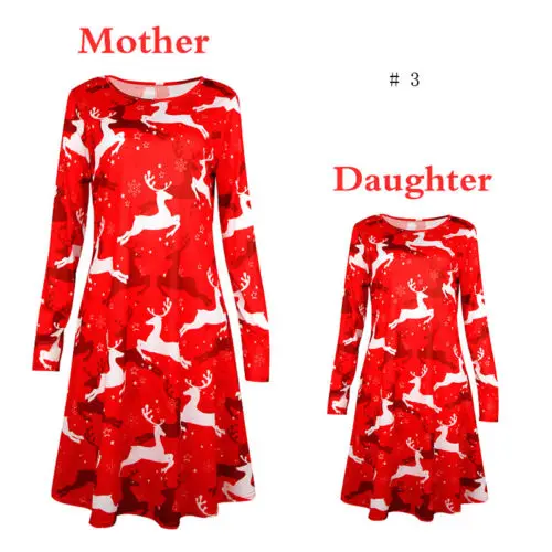 Рождественское платье для мамы и дочки с длинными рукавами изображением Санта