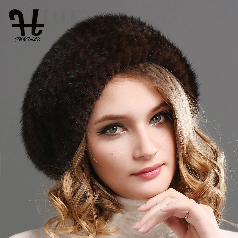 FURTALK 100% натурального меха норки hat женщины зимние меховые шапки берет для женщин