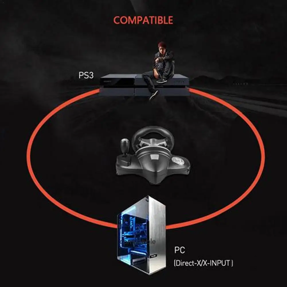 Gamepad Vibrating Game Steering Wheel Game Racing Steering Wheel Compatible With PS3/PC(D-INPUT/X-INPUT) Simulated