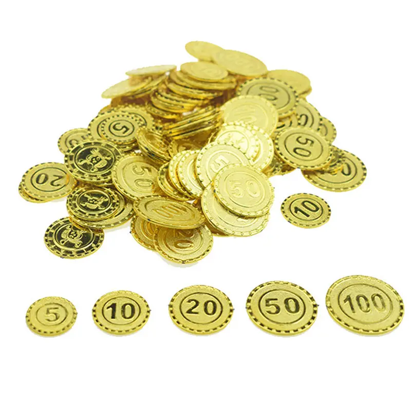 gold 100 шт золотые сокровища в виде монет капитан принадлежности для пиратской вечеринки ролевые сокровища сундук детские игрушки монеты Свадьба День рождения чип украшения - Цвет: gold