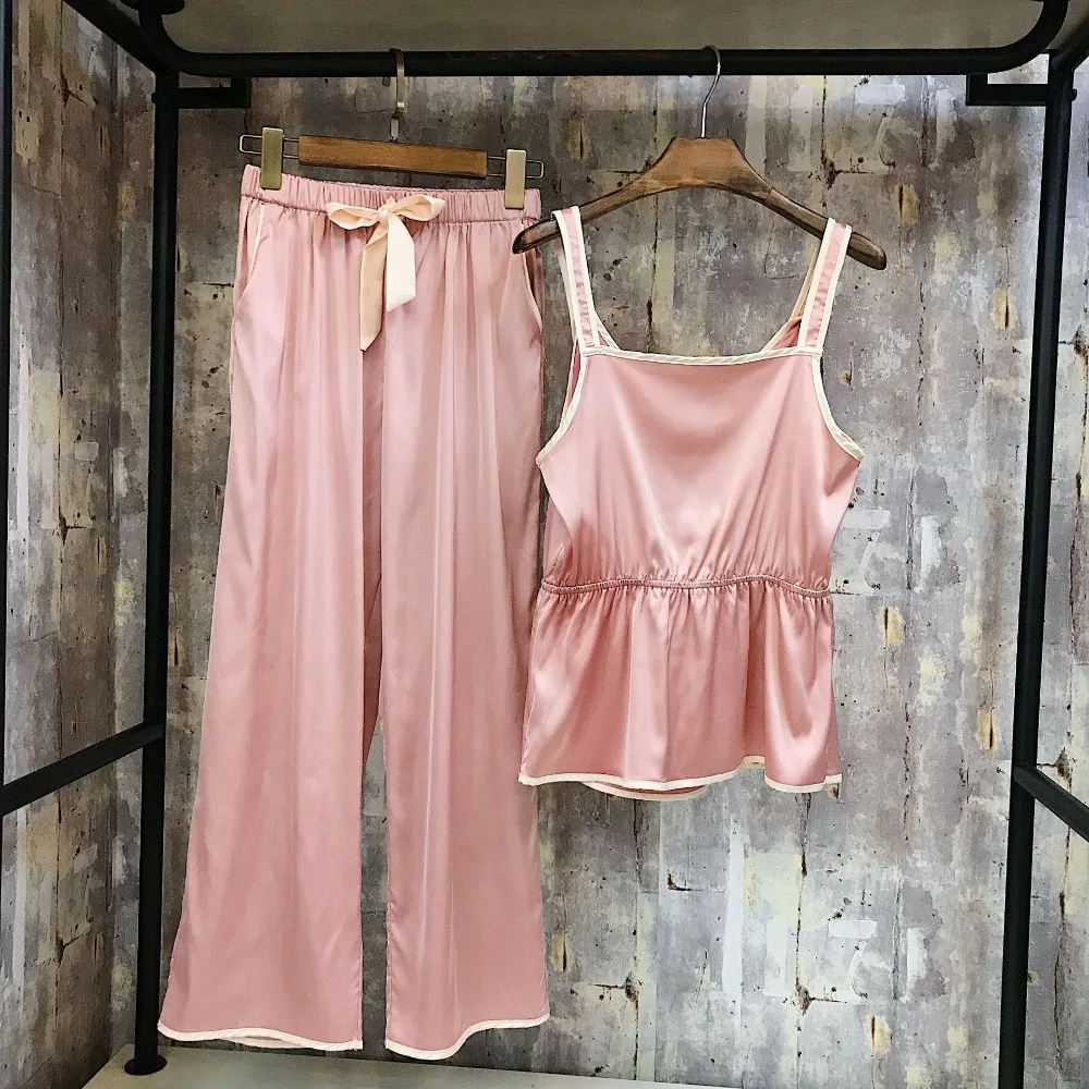 JRMISSLI Лето Спагетти ремень Для женщин пижамный комплект Ночная рубашка + длинные