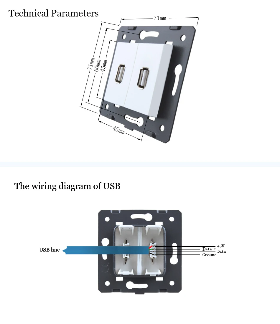 Welaik ЕС Стандартный USB гнездо Комплектующие для самостоятельной сборки белые стены 2USB разъем Запчасти без Стекло Панель USB зарядки источника питания A82USW