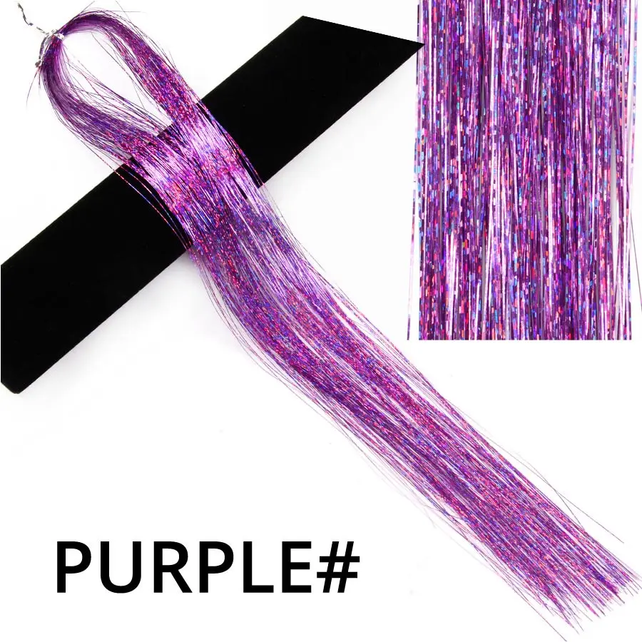 Purple Alileader 16 дюймов Блестящий синтетический зажим в один кусок Блестки для волос полосы золотой зеленый розовый цвет для девочек и вечерние - Цвет: Purple