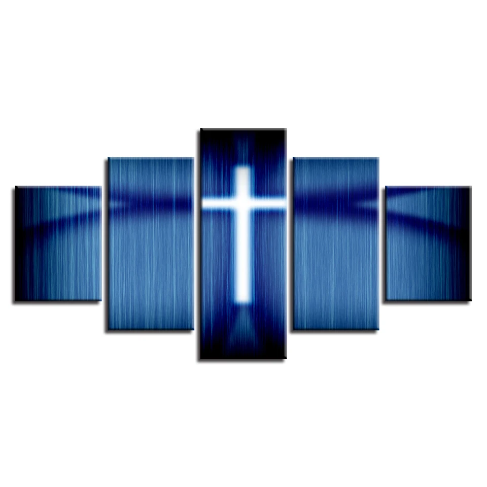 Modern Decor Home Living Room Modular Pictures Framework 5 Pieces Christian Cross Canvas Paintings HD Printing Wall Art Posters | Дом и сад