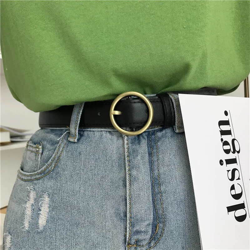 Mihoshop Ulzzang корейские женские модные аксессуары круглые черные кожаные ремни для