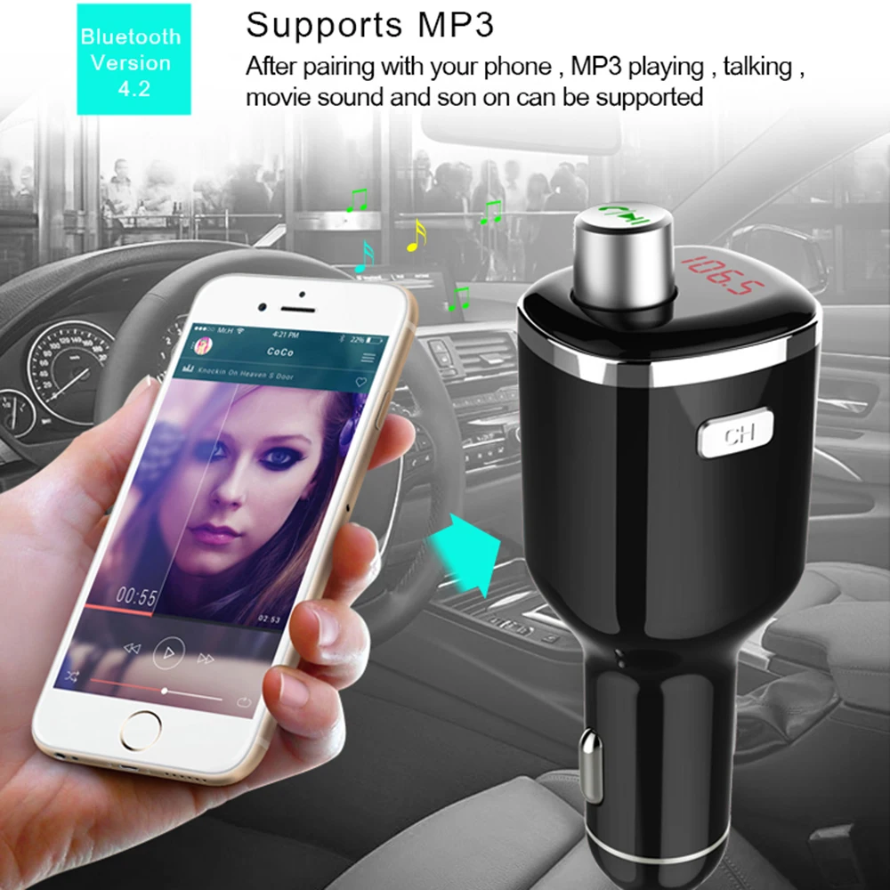 Автомобильный fm трансмиттер Wirelesss комплект громкой связи Bluetooth версии 4 2 вызов MP3