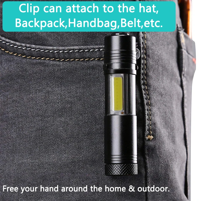 2000LM Mini Portable LED Flashlight Q5&ampCOB Work Light lantern Powerful Pen Torch 4 Modes Waterproof Lamp AA battery power | Лампы и