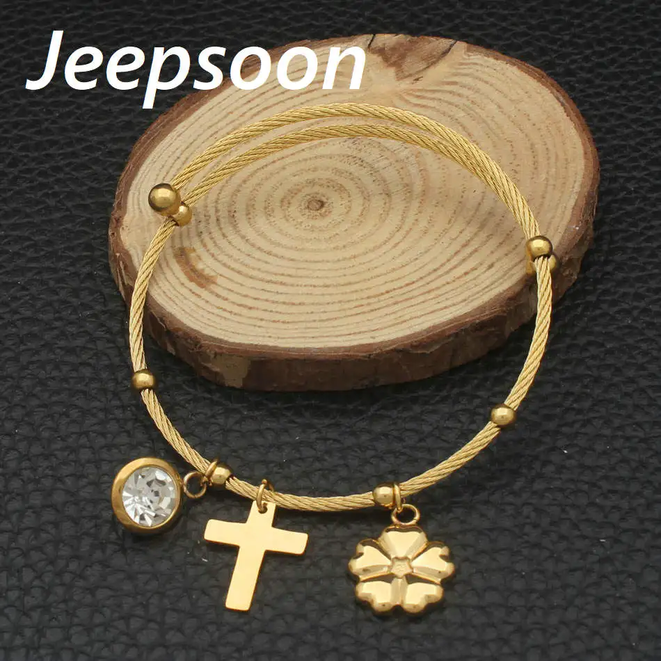 Fashion Stainless Steel Jewelry High Quality Charm Cross &amp Flowers Pendant Round Bracelets For Woman BEQHACBC | Украшения и