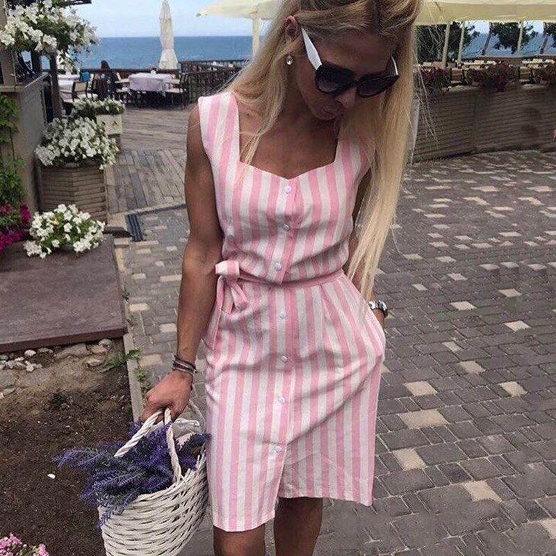 Женское элегантное Полосатое платье рубашка 2018 лето новый квадратный воротник
