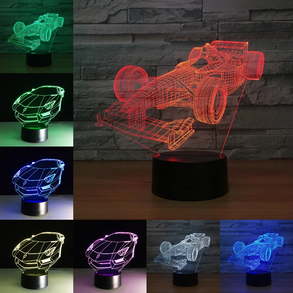 

Sport Racing Car 3D Night Lamp with 7 Colors Touch Sensor Remote Control Love Birthday Gifts for Kids Boys Fans Dropshipping