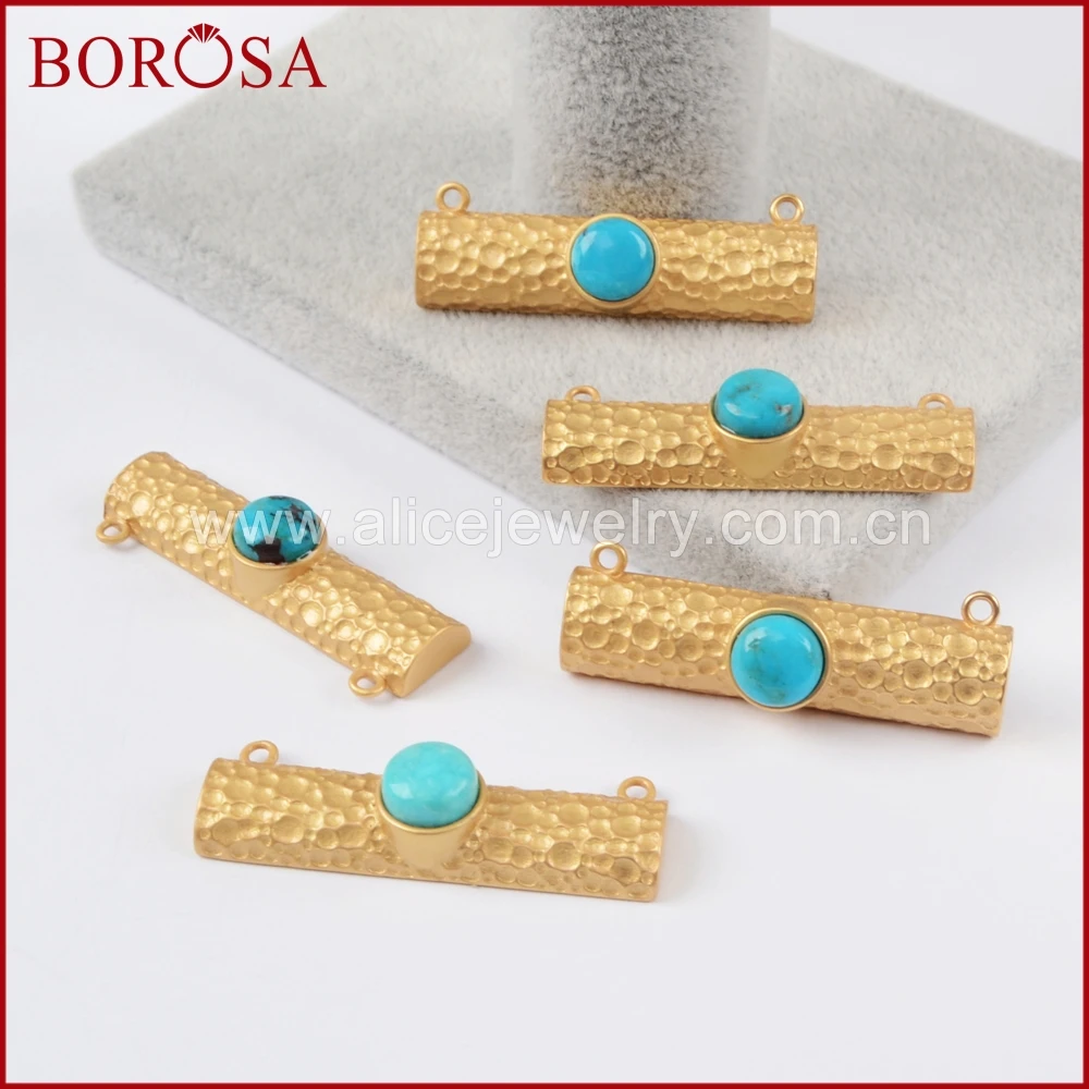 Прямоугольный круглый синий Howlite камень бороса золотого цвета соединитель