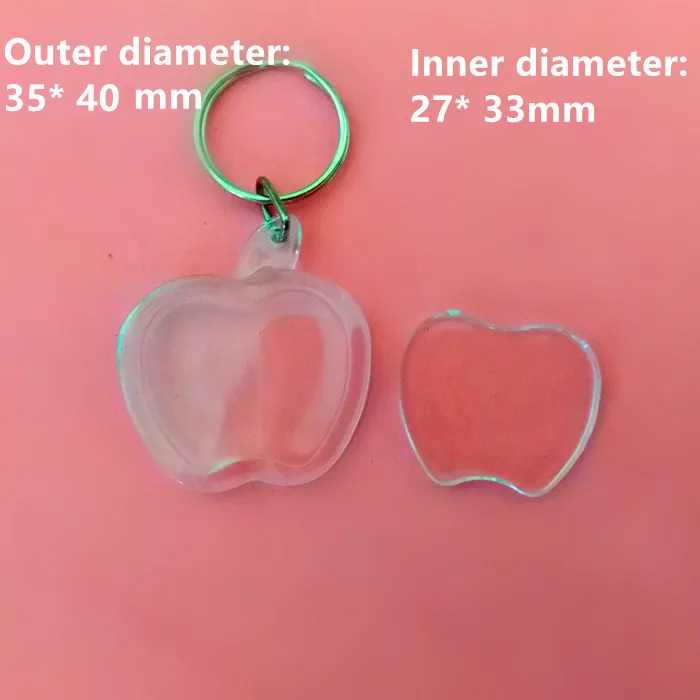 

Free shipping 1000pcs Apple shaped DIY Acrylic Blank Photo Keychains Shaped Clear Key Chains Insert Photo Plastic Keyrings