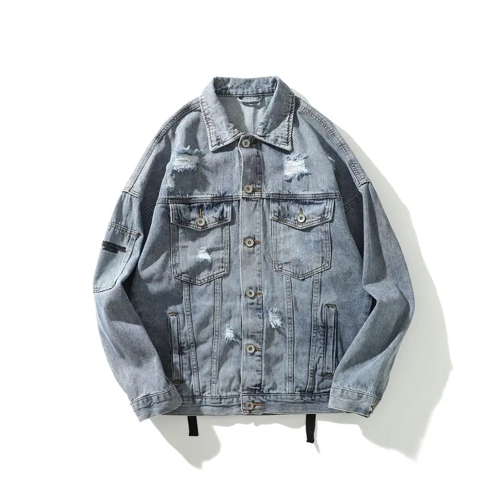 2019 New Arrival Vintage Hipster light blue cool jackets men clothes hip hop denim jean jacket clothing Coat Autumn winter | Мужская