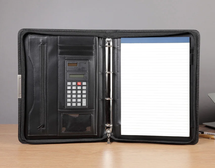 A4 кожаная папка для файлов портфель на молнии портфель A4 padfolio бизнес сумка менеджера кольцо связывающее с металлическим декоративным листом 448A