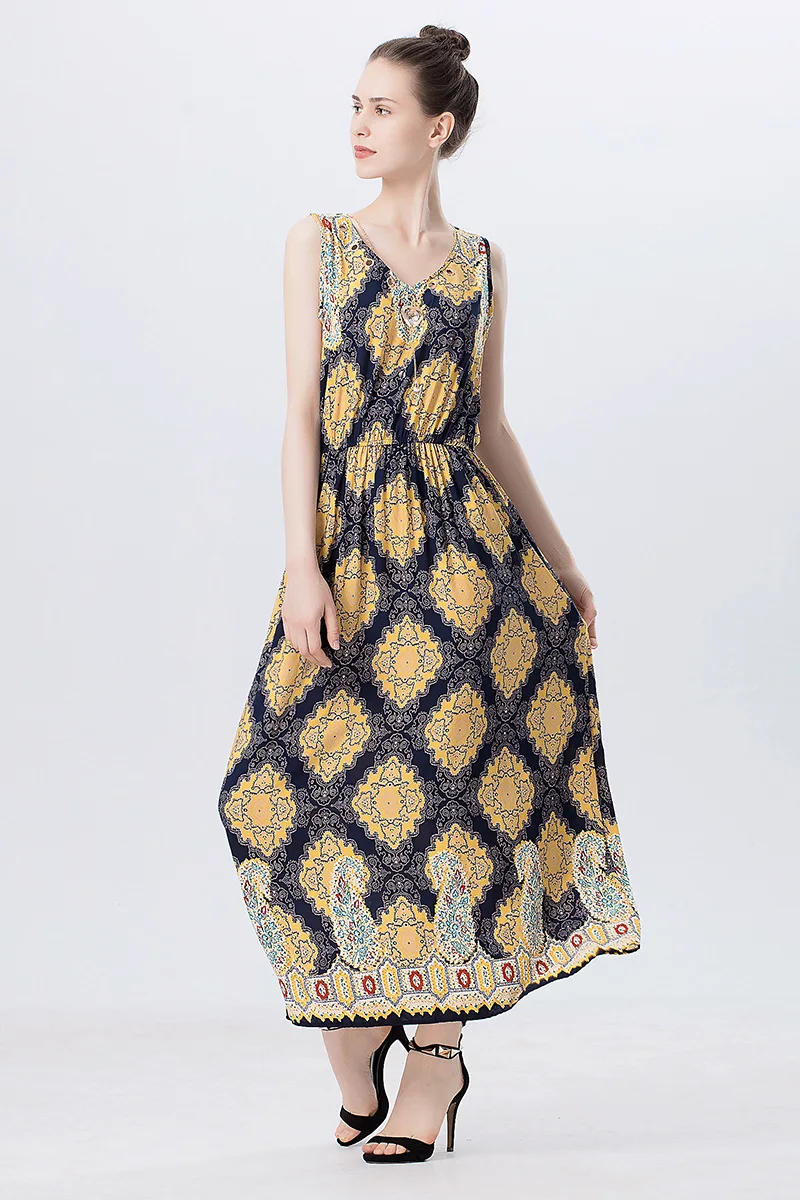 Женское длинное пляжное платье в стиле бохо разноцветное Цветочное макси без