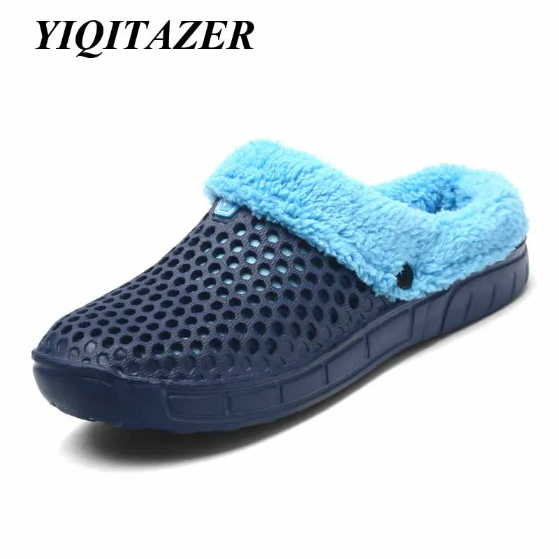 YIQITZER новинка 2019 года модные зимние шерстяные тапочки для мужчин обувь шлепанцы