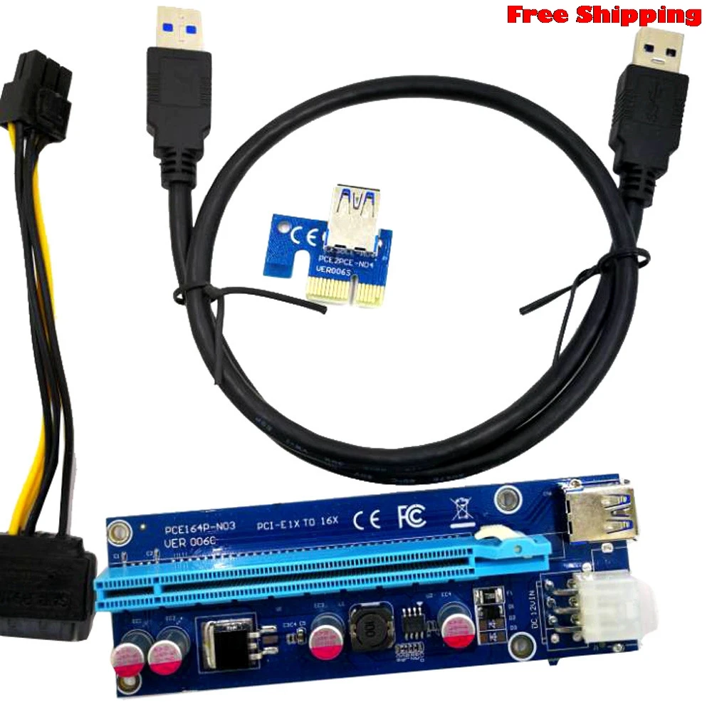 USB3.0 PCI E Express 1x к 16x расширитель переходника карты адаптер SATA 6Pin кабель 3x FP твердые