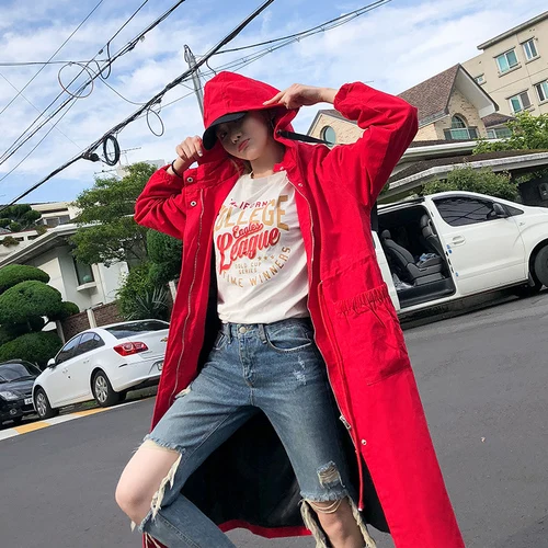 Весна Осень 2018 Новый Женский Свободный Ветровка Harajuku С Длинным Рукавом Капюшоном