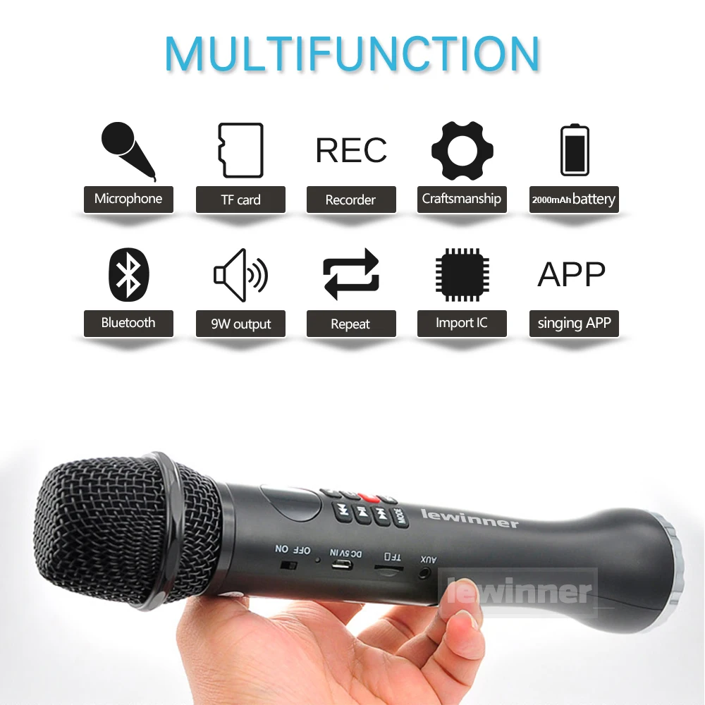 Профессиональный микрофон Lewinner беспроводной динамический для караоке Bluetooth