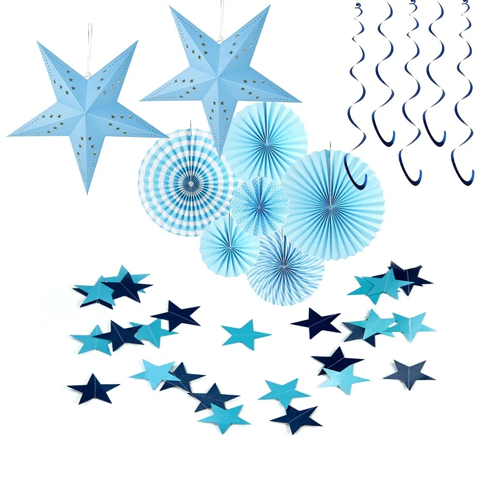 10 шт. синие украшения для вечеринок бумажные фонарики со звездами подвесные