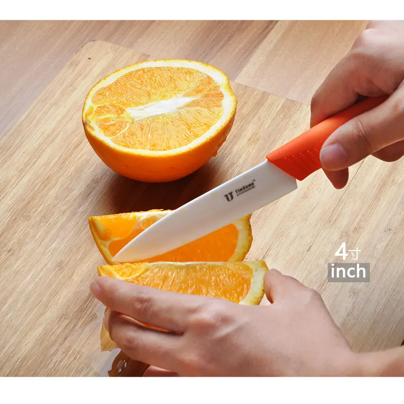Orange Картофелечистка оксид циркония Керамический нож 4 дюймов Timhome Фрукты Керамический нож с крышкой - Цвет: Orange