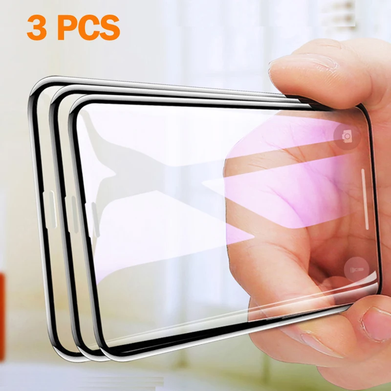 3 шт 9H полное Защитное стекло для iPhone 7 8 6 6s Plus защита экрана на XS MAX XR 6S 5 5S