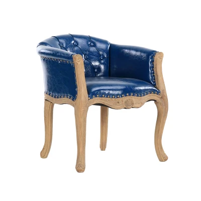 dark blue leather Европейский стиль стул для учебы американский кантри Ретро стиль твердой древесины простой обеденной стул кресло для отдыха - Цвет: dark blue leather