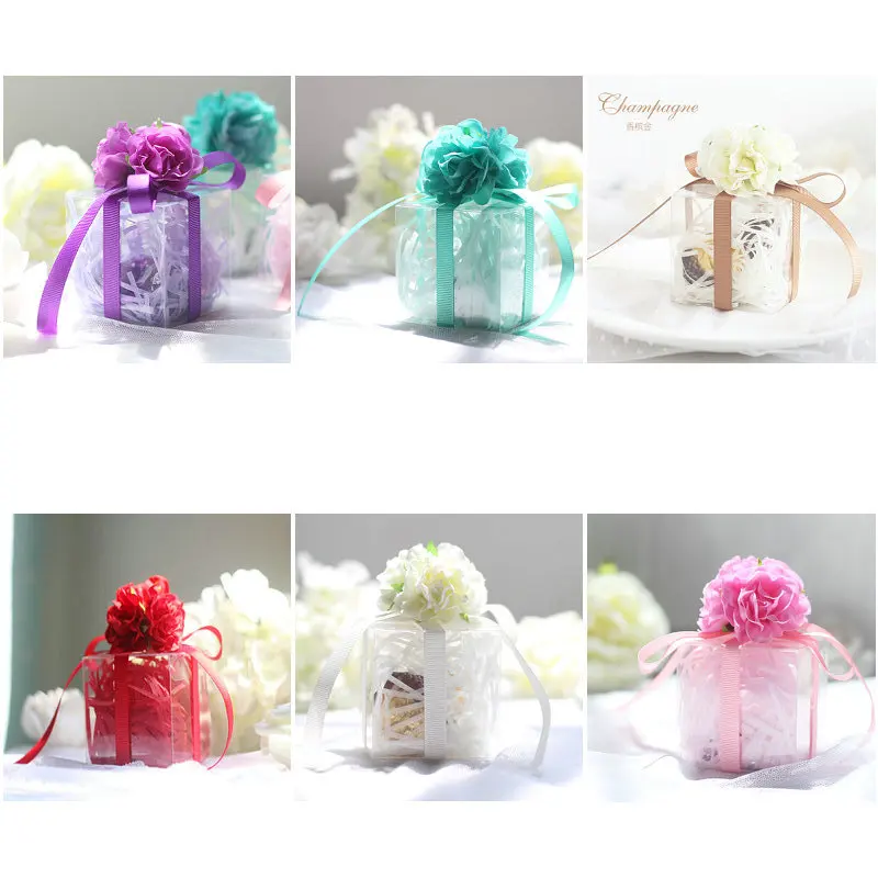 Романтические конфетные коробки с прозрачным шелковым цветком пластиковые