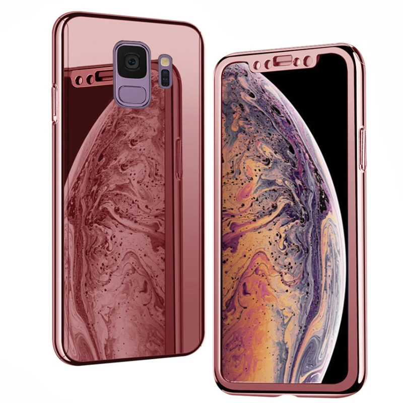 rose Coque чехол, чехол для samsung galaxy S9 Plus S 9 S9plus на покрытие зеркало 360 защитная задняя крышка с логотипом чехлы с закаленным стеклом - Цвет: rose