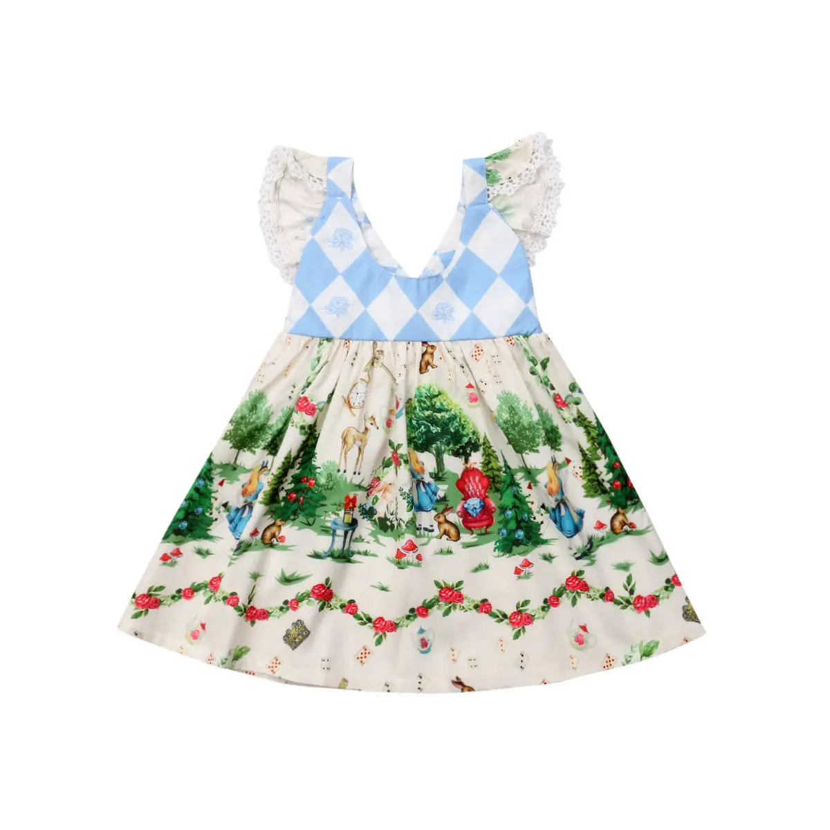 Xmas Pretty Lovely Toddler Baby Girls Dress Cartoon Print Petal Sleeve Backless Knee-Length A-Line Sundress Clothes 1-6Y | Детская