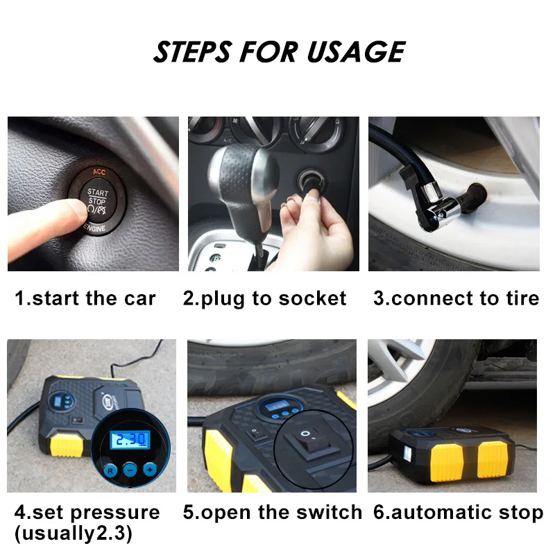 Цифровой насос для накачивания велосипедных шин DC 12 вольт автомобильный