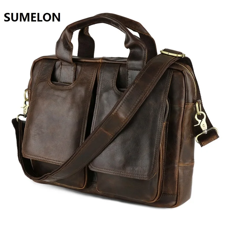 100% Genuine Leather Men Bags Crazy horse Man Handbags Laptop Business Bag Casual Shoulder Messenger Briefcase | Багаж и сумки