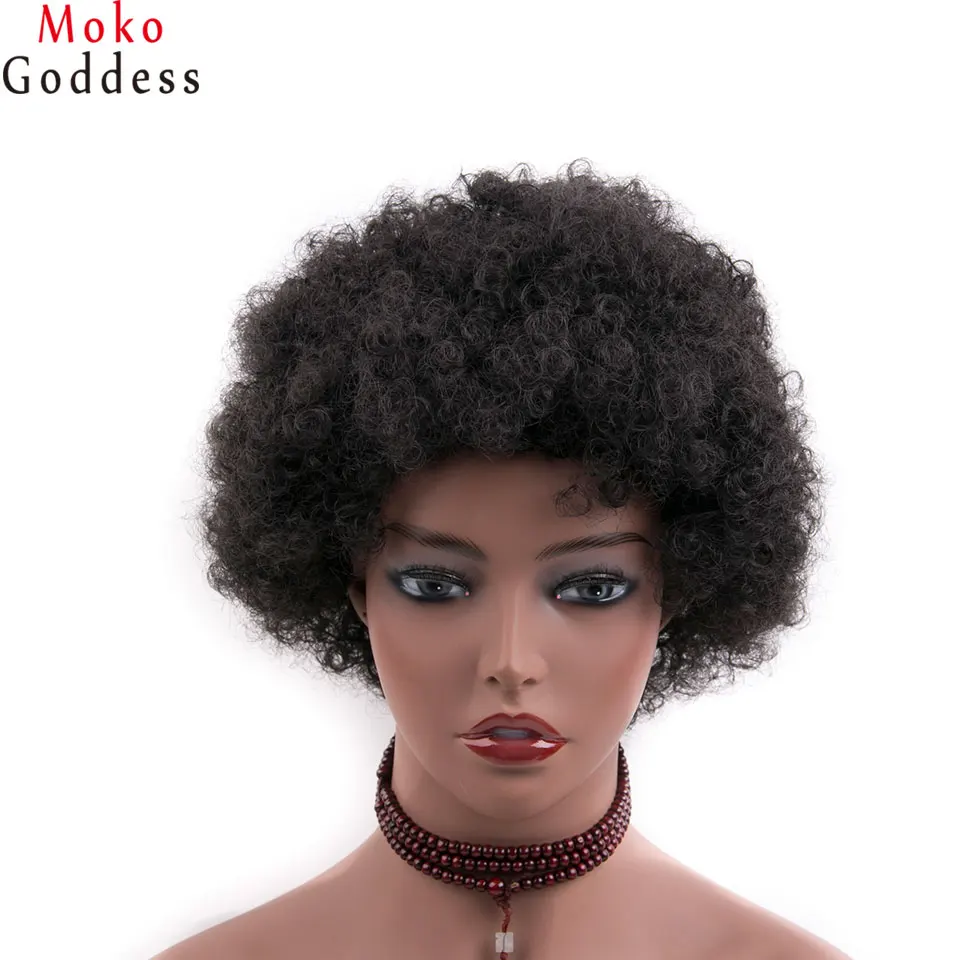 Mokogoddess короткие парики для женщин натуральный черный афро кудрявый парик