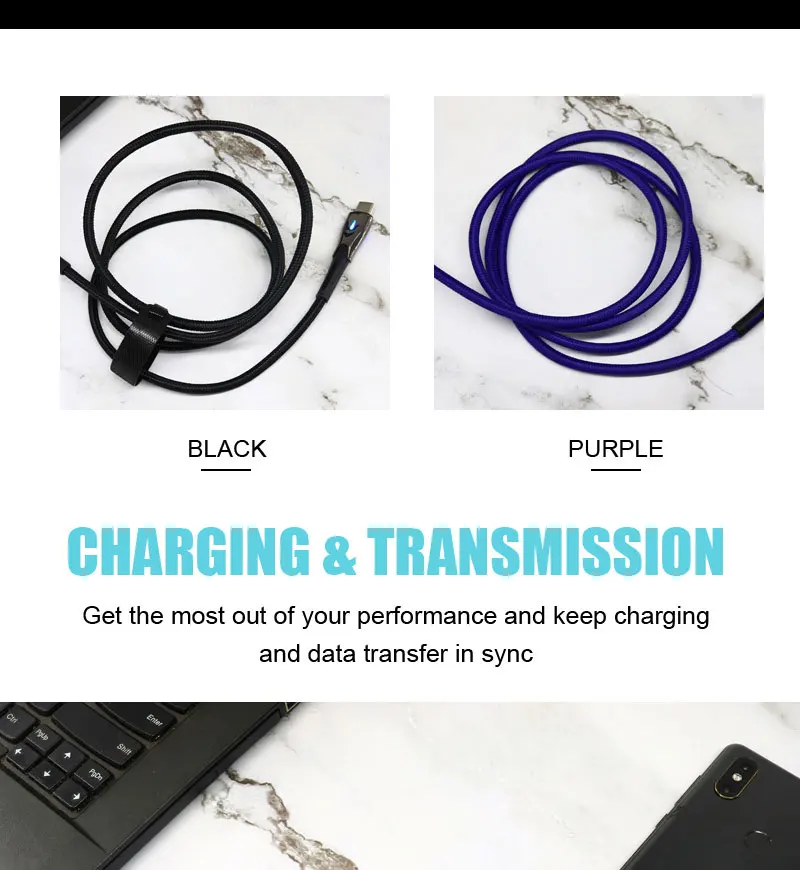 Ddaian светодиодный USB кабель для samsung Xiaomi huawei Тип C USB поддержка PD 60 Вт QC3.0 5A USB кабель Quick Charge