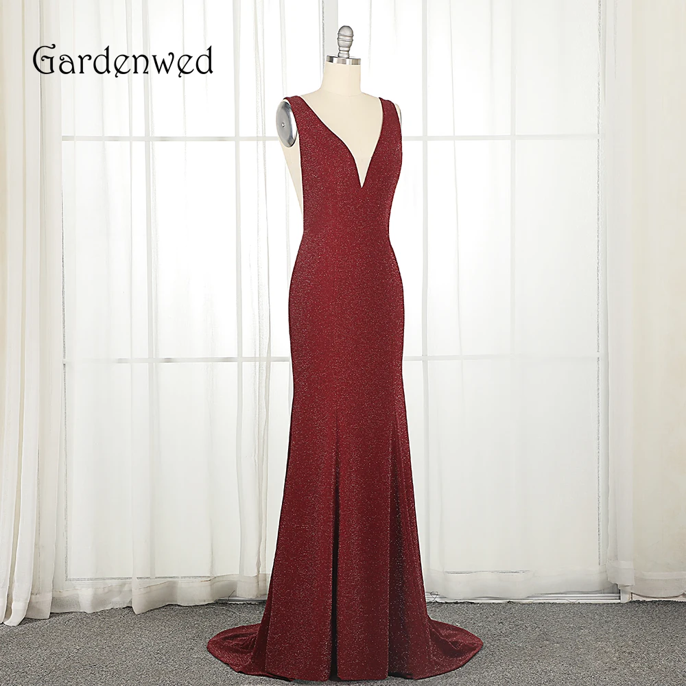 Садовое бордовое вечернее платье простой стиль v-образный вырез длинное Русалка