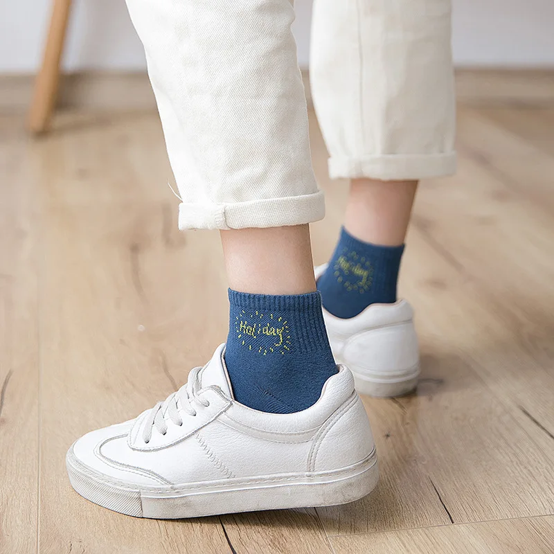 

Simple Socks Women Cotton Cartoon Print Breathable Calcetines 5 Pairs Sweat-absorbing Casual Short Lady's Socks Lovely