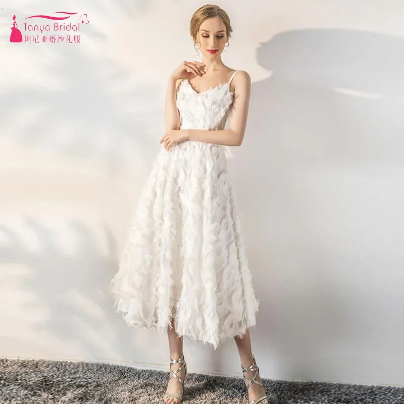 

Feather Tea Length Homecoming Dresses elegant Little Girl Cocktail Party Gowns Special Occasion Gowns ZHM057