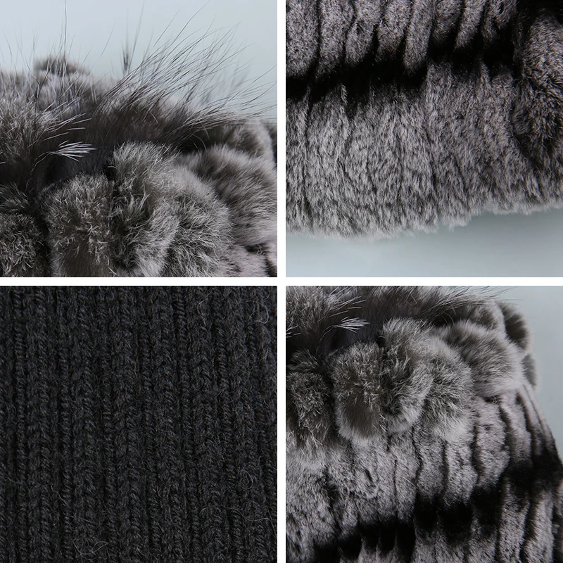 AMSIIKE Женская Шапка из бобра с бубонами чернобурки TM706|bomber hat|knit bomberrabbit cap |
