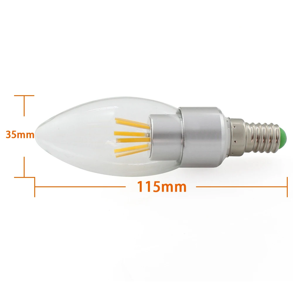 E14 C35 светодиодный лампы в форме свечи 12V 24V AC/DC 3W нити светильник 6 s люстра COB 360
