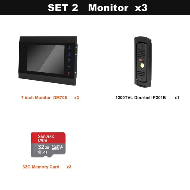 SET 2 X3 32G card HomeFong видео домофон дверной звонок 7 дюймов мониторинг видео дверной звонок 4 внутренние панели и 1 открытый дверной звонок ночного видения - Цвет: SET 2 X3 32G card