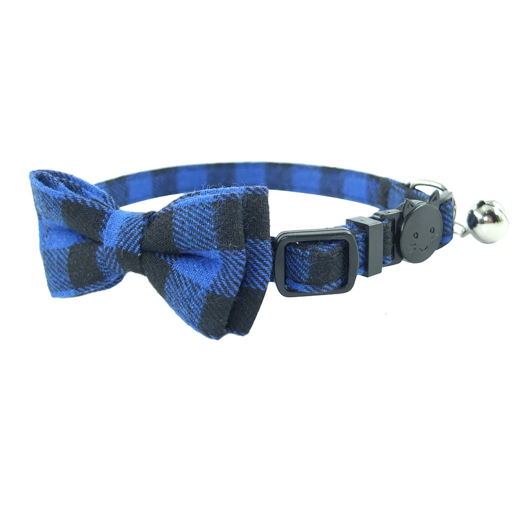 Blue Plaid 2 15 цветов, кошачий ошейник, Разъемный галстук-бабочка, колокольчик, аксессуары, хлопковые клетчатые воротники в горошек, быстроразъемный ошейник для котенка 17-28 см - Цвет: Blue Plaid 2