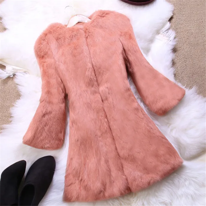 Pink Этель Anderson, женское длинное пальто с 3/4 рукавом из натурального кроличьего меха, куртка из натурального меха, винтажная Стильная верхняя одежда(пояс в комплект не входит - Цвет: Pink