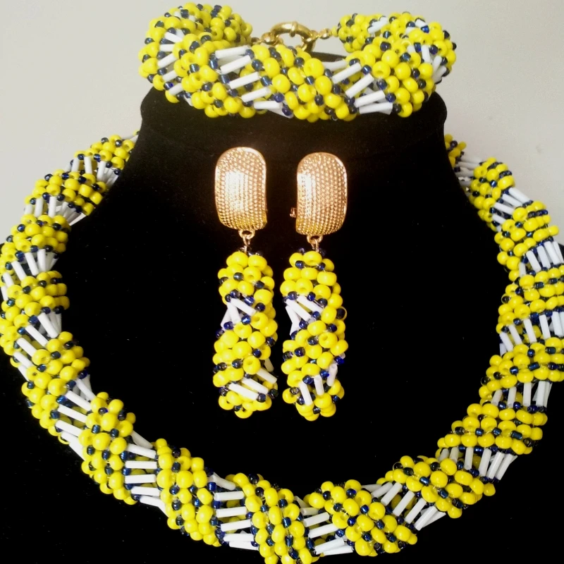 Gorgeous Sea Blue Green and White African Jewelry Sets Of Beads Nigerian Wedding Jewellery Set For Women Good Costume | Украшения и