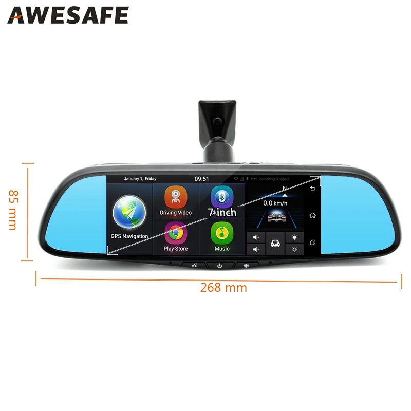 Awesafe 7 &quotTouch 3 г Специальный Автомобиль регистраторы навигатор DVR GPS камеры зеркало
