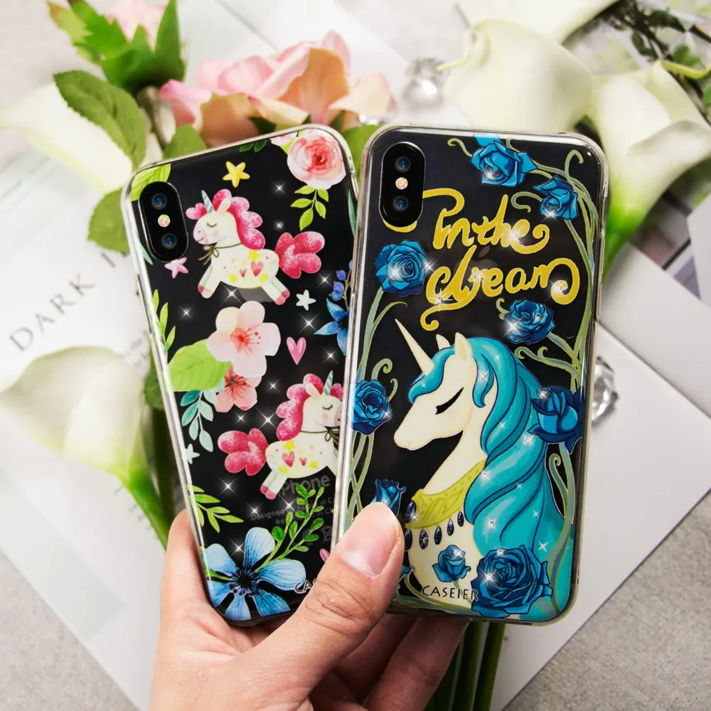 CASEIER Rhinestone Phone Case For iPhone X 6 6S 7 8 Glitter Soft TPU Cases Plus Diamond Back Cover Fundas |