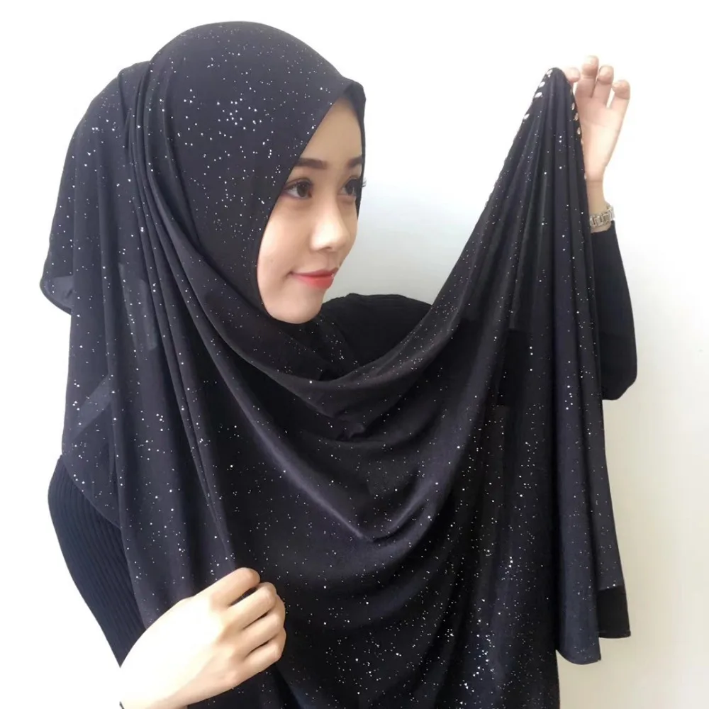 

1 шт. Блестящий шарф, шапка платок хиджаб, женские мусульманские модные обертывания с кристаллами, фата, шифоновые искусственные шарфы